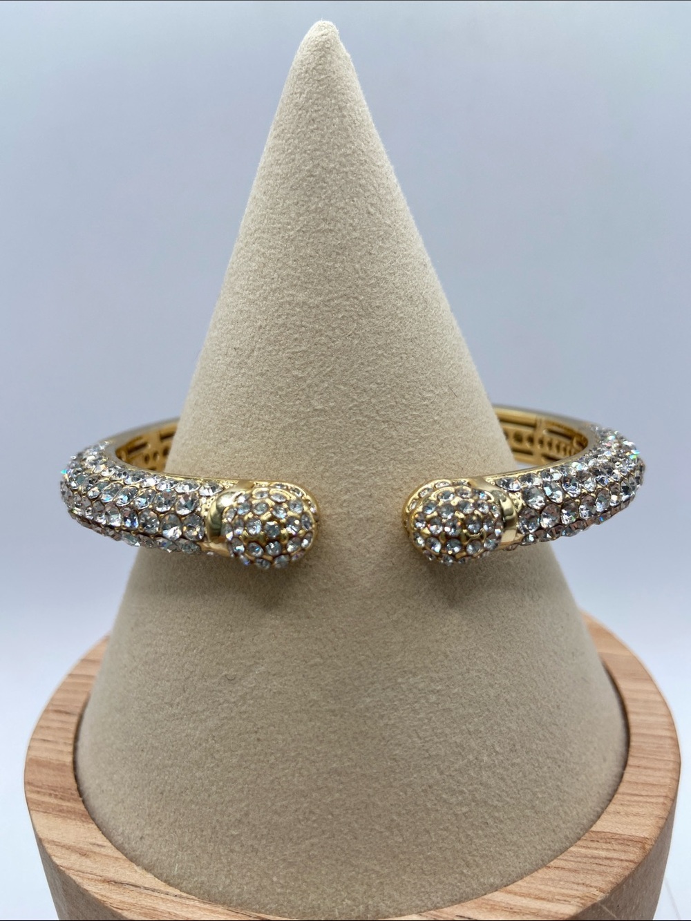 Joan Boyce Kissable Cuff Pave Crystal Hinged Cuff Bracelet Gold Tone Size M
